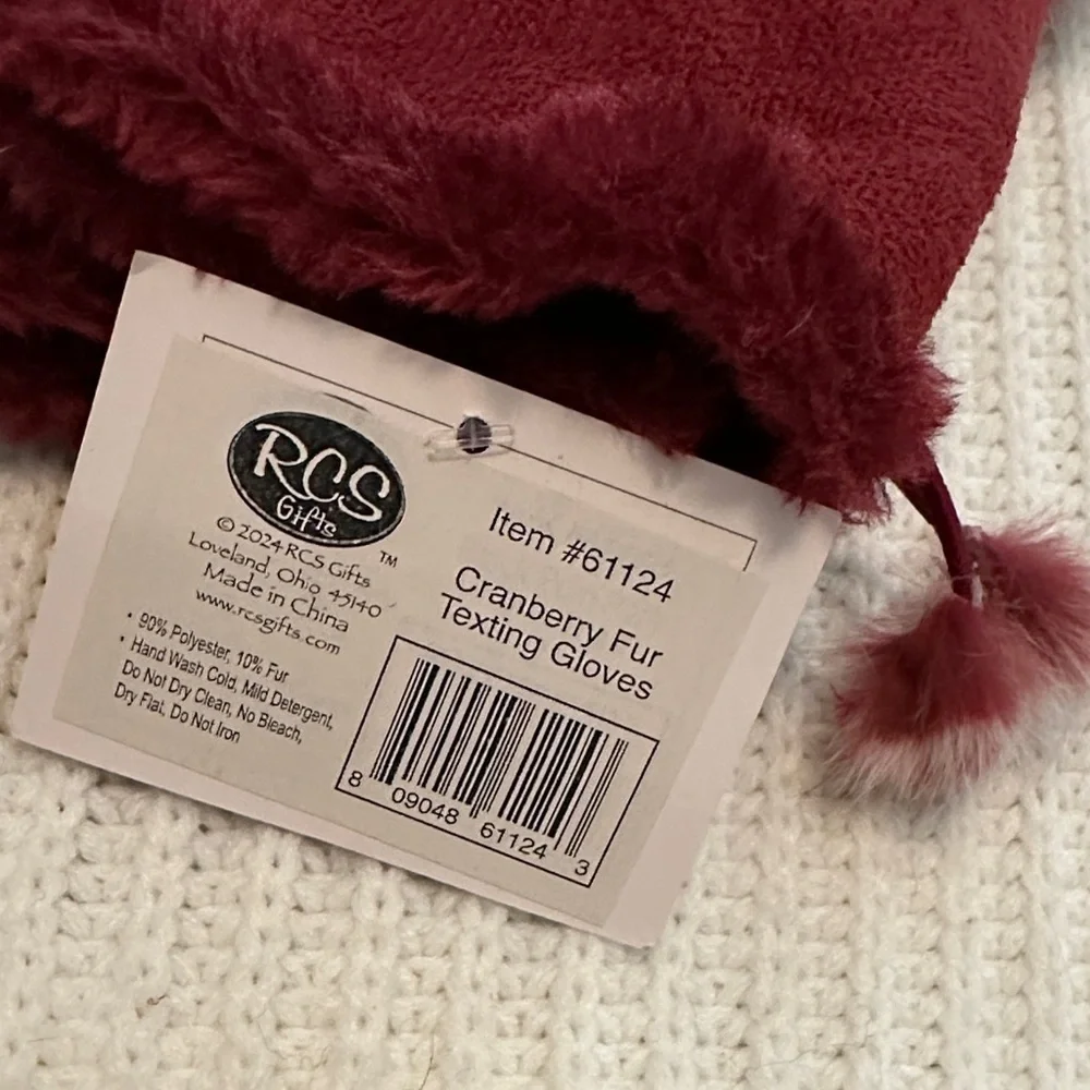 Burgundy Fingerless Touch-Screen Gloves with Faux Fur Trim, NWT